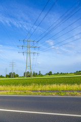 tower for electricity in rural landscape