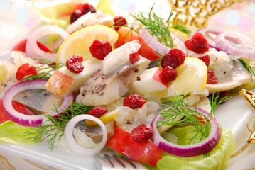 herring salad with apple and cranberry