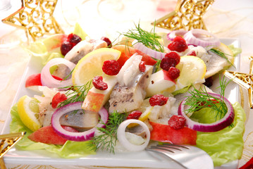 herring salad with apple and cranberry
