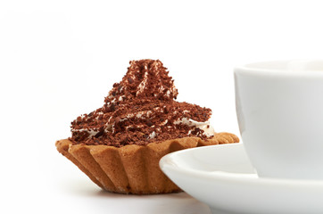 chocolate cake with a cup of coffee