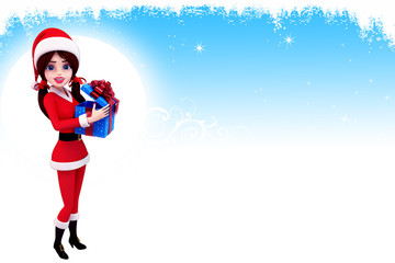 santa girl with gift box on iceland