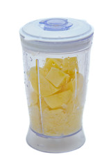 Peeled potatoes in the blender's container