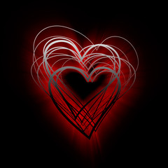 abstract glowing heart of silver on a black background