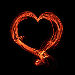abstract glowing fiery heart on a black background