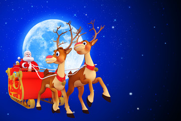 illustration of santa claus with two reindeers and sleigh