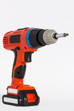 Cordless drill isolated with bit for screws