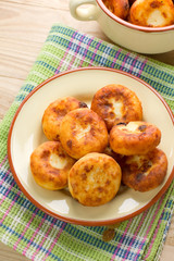 Homemade sweet cheese pancakes with raisins