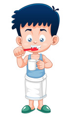 Vector illustration of Boy brushing his teeth