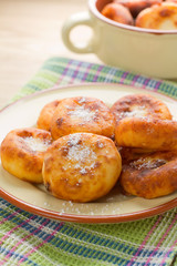 Homemade sweet cheese pancakes with raisins