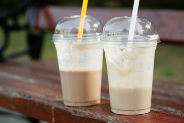 Ice capuccino in a plastic cups
