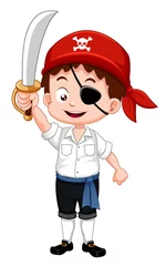 Photo sur Aluminium Pirates Illustration du garçon pirate tenant l& 39 épée