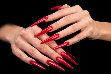 Human fingers with long fingernail and beautiful manicure