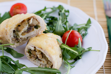 Chicken rolls stuffed with mushrooms