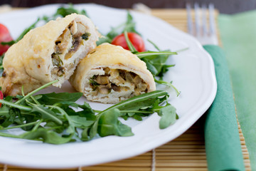 Chicken rolls stuffed with mushrooms
