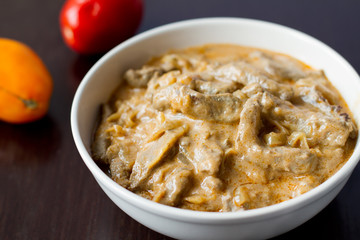 Beef stroganoff made of liver