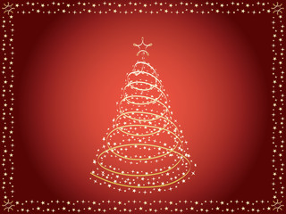 red holiday background with Christmas tree vector illustration