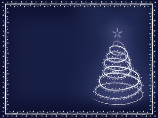 blue holiday background with blizzard Christmas tree