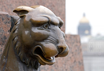 Fototapeta na wymiar Griffin - bronze winged lions, St. Petersburg. Russia