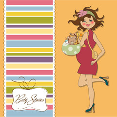 new baby announcement card with pregnant woman