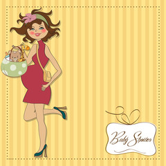 new baby announcement card with pregnant woman