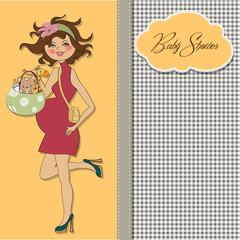 new baby announcement card with pregnant woman