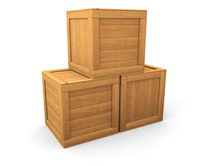 Three wooden boxes