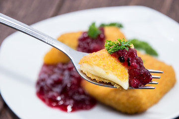 Fried Gouda on a fork