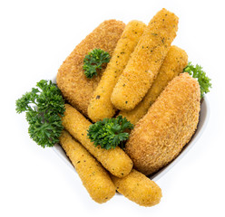 Different sorts of fried Cheese on white