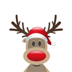 rudolph reindeer red nose and hat - obrazy, fototapety, plakaty