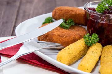 Pieces of fried Cheese on a plate
