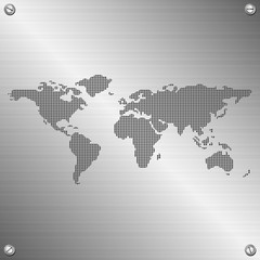 world map illustration on stainless steel background