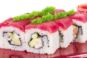 Maki Sushi - Roll made of Crab, avocado, cucumber inside. Fresh