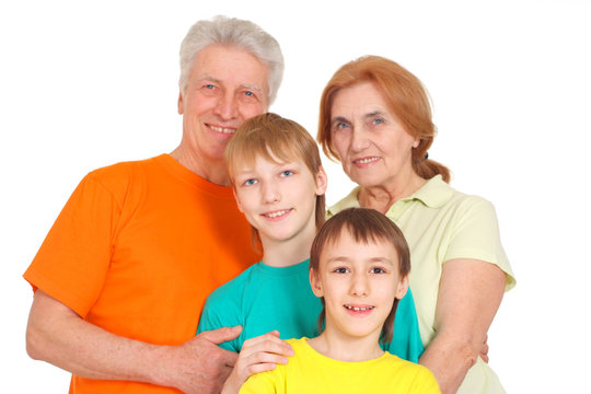 Pretty family in bright T-shirts