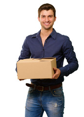 A Young Man Holding Cardboard Box