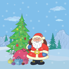 Santa Claus in winter forest
