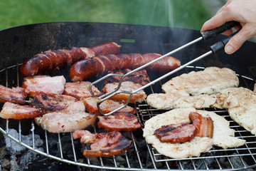 barbecue with delicious grilled meat on grill