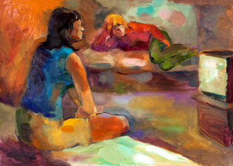 Obraz na płótnie Canvas Kobiety oglądając telewizję