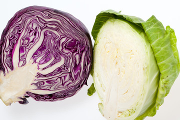 White and Red  Cabbage cross section on White Background