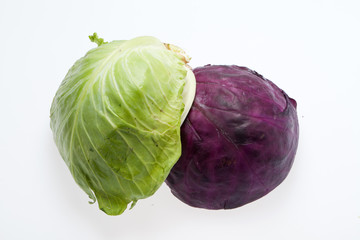White and Red  Cabbage cross section on White Background