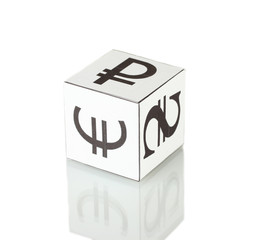 forex. currency in the white dices on white background