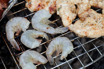 Grilled prawns on the barbecue
