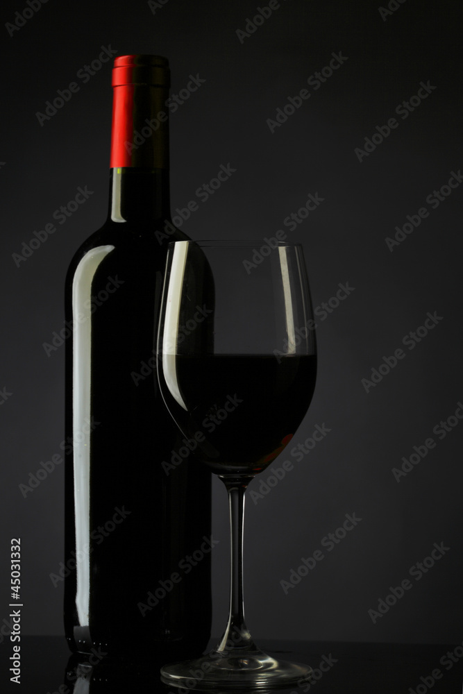 Wall mural Red Wine Glass silhouette Black Background