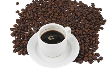Coffee beans and cup of coffee