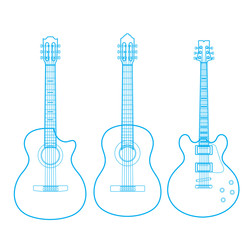 Vector silhouettes of classic guitars isolated on white,