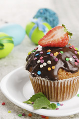 Chocolate muffin on the plate