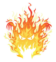Angry face in a fire on the white background.
