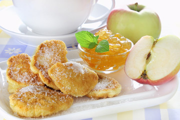 Apple fried in pancake batter