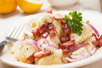 Potato salad with cheese and bacon