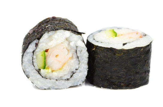 Maki sushi with shrimp and cucumber