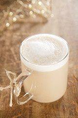 homemade coffee latte on wood and glitter ....